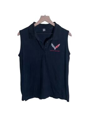 VNTG CORVETTE sleeveless collared embroidered polo L